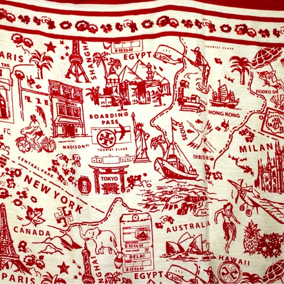 Tory Burch "Destination" Oversized Square Scarf Silk & Linen Ivory Red - Picture 2 of 6